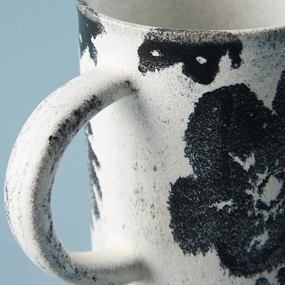 Anthropologie Hayami Flowered Black and White Terracotta Handpainted Mug - Picture 2 of 2
